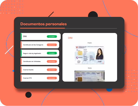 Interfaz de documentos personales en Mandü mostrando el DNI como documento cargado